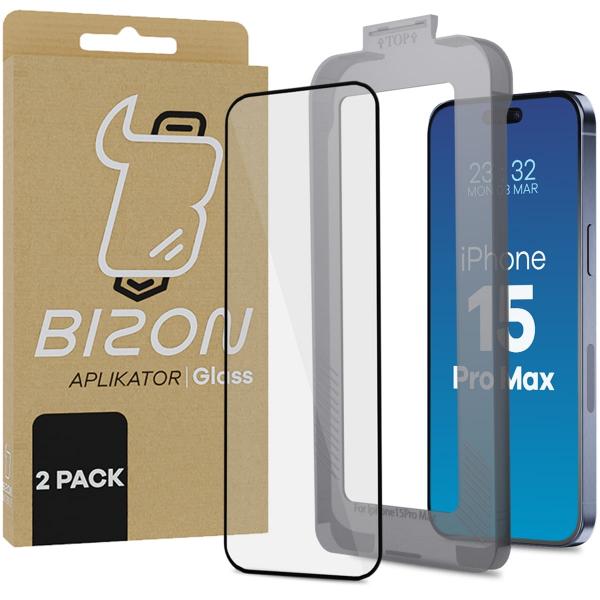 Szkło hartowane z ramką do łatwej aplikacji Bizon Glass Aplikator do iPhone 15 Pro Max, 2 sztuki