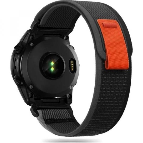 Pasek Tech-Protect Nylon, QuickFit 22 mm do Garmin Fenix 8 (47 mm) / E / 7 Pro / 7 / 6 Pro / 6, czarno-pomarańczowy