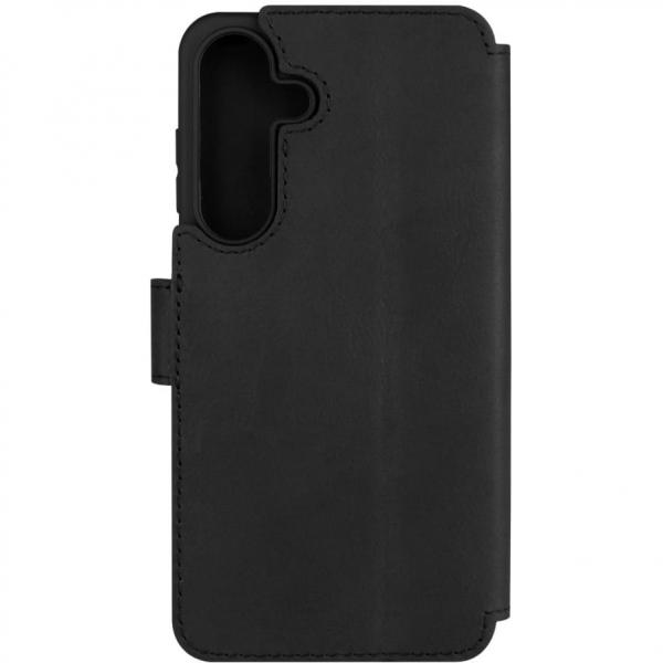 Etui zamykane z naturalnej skóry Fixed ProFit do Galaxy S25 Plus, czarne
