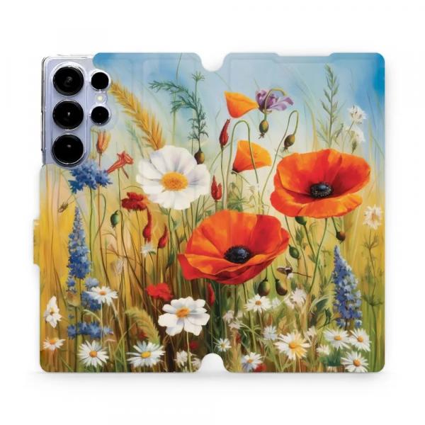 Etui z klapką do Galaxy S25 Ultra, Mobiwear Book, łąkowe kwiaty