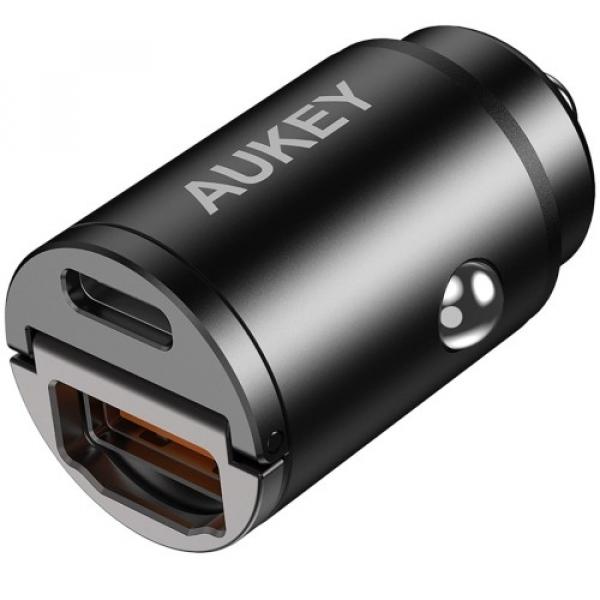 Ładowarka samochodowa Aukey Enduro Nano AC 30W, USB-A, USB-C, PD, QC, czarna