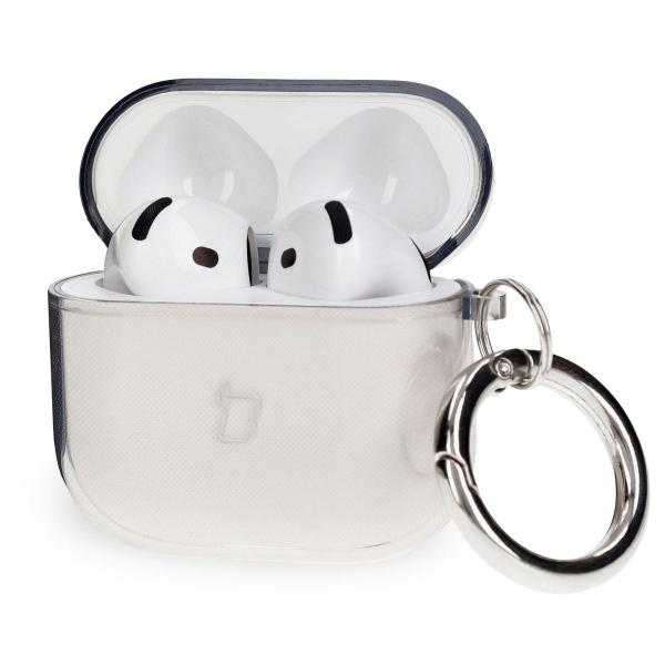 Elastyczne etui z karabińczykiem Bizon Case Headphone Clear do AirPods 4, przeźroczysto-czarne