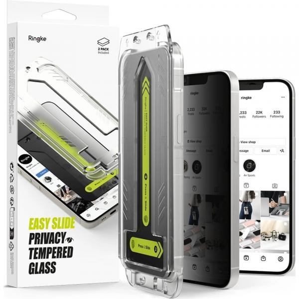 Szkło prywatyzujące na ekran z aplikatorem Ringke Easy Slide 2-Pack Privacy do iPhone 16e, 2 sztuki