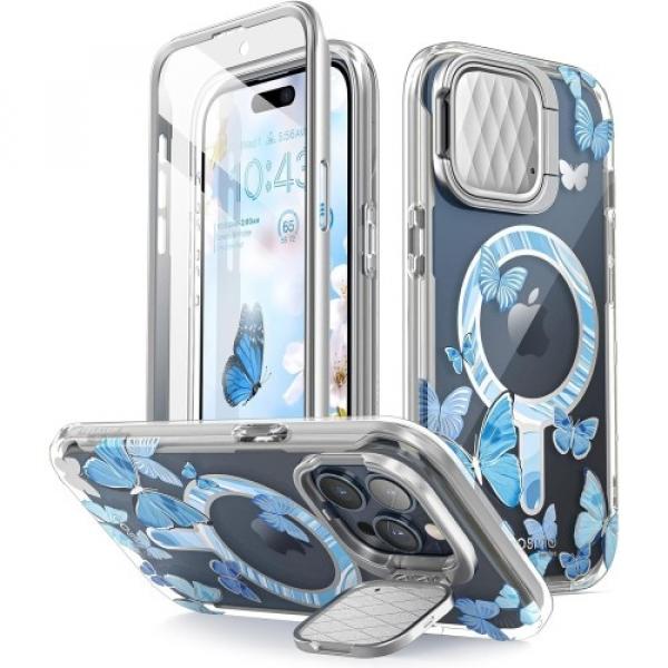 Etui pancerne Supcase i-Blason Cosmo Mag MagSafe SP do iPhone 15 Pro Max, przezroczysto-niebieskie w motyle