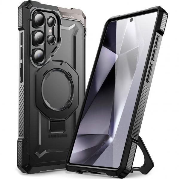 Etui pancerne Supcase UB Grip Mag do MagSafe do Galaxy S25 Ultra, czarno-przezroczyste