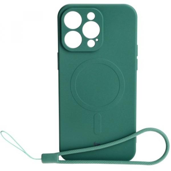 Etui silikonowe z pierścieniem magnetycznym Bizon Case Silicone Magnetic do iPhone 15 Pro Max, ciemnozielone