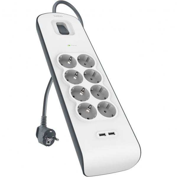 Listwa antyprzepięciowa do 900J Schuko Belkin Connect BSV804VF2M-V2, 8x AC EU Schuko + 2x USB-A