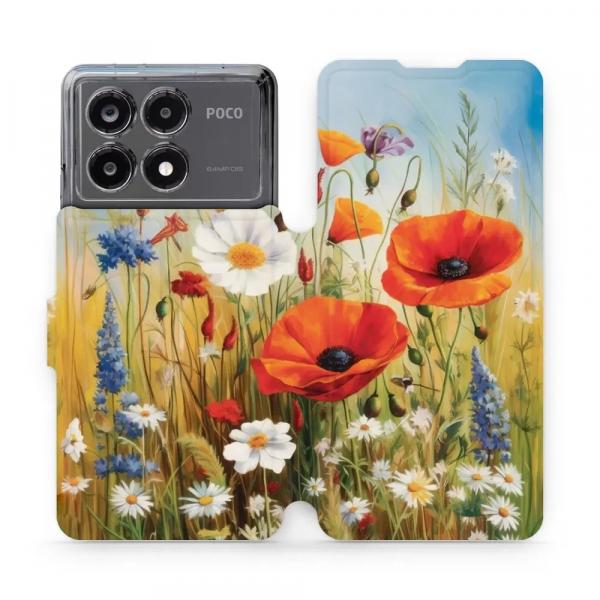 Etui z klapką do Xiaomi Poco X6 Pro, Mobiwear Book, łąkowe kwiaty