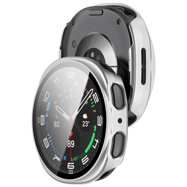 Etui ze szkłem do zegarka Bizon Case+Glass Watch do Galaxy Watch 8 40 mm, satynowo srebrne