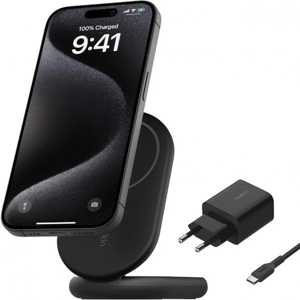 Ładowarka indukcyjna Belkin Boost Foldable Qi2 15W WIB007 dla iPhone z MagSafe +PSU, czarna