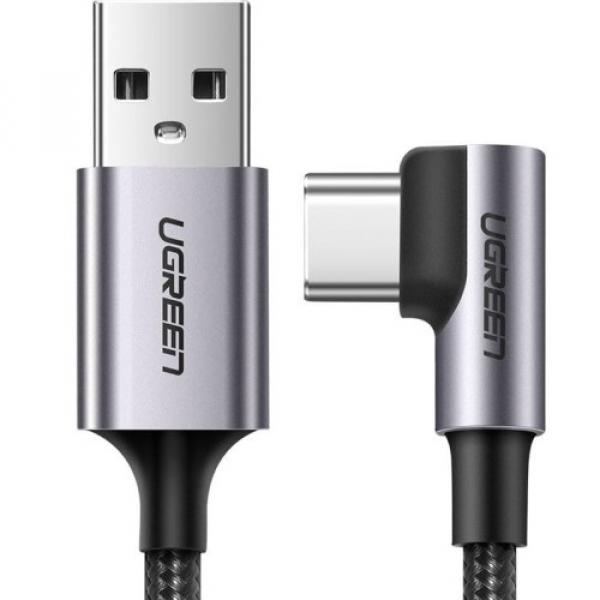 Kabel kątowy Ugreen USB-A / USB-C Quick Charge 3.0, 2m, szary