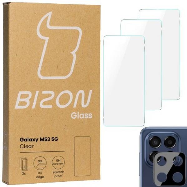 Szkło hartowane Bizon Glass Clear - 3 szt. + obiektyw, Galaxy M53 5G