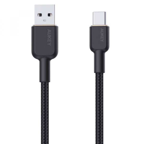 Kabel nylonowy Aukey USB-A do USB-C, QC, 60W, 480Mbps, 1,8 m, czarny