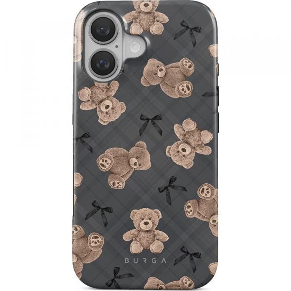 Etui Burga BFF Tough Magnetic do iPhone 16, szare z pluszowymi misiami