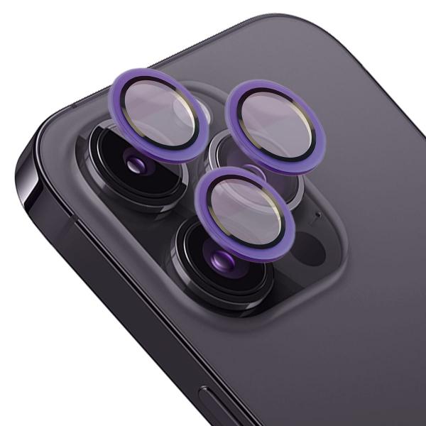 Szkło hartowane na aparat z aplikatorem Bizon Glass Snap Lens do iPhone 14 Pro/14 Pro Max, 1 zestaw, ciemnofioletowa ramka