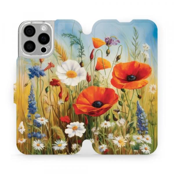 Etui z klapką do iPhone 16 Pro Max, Mobiwear Book, łąkowe kwiaty