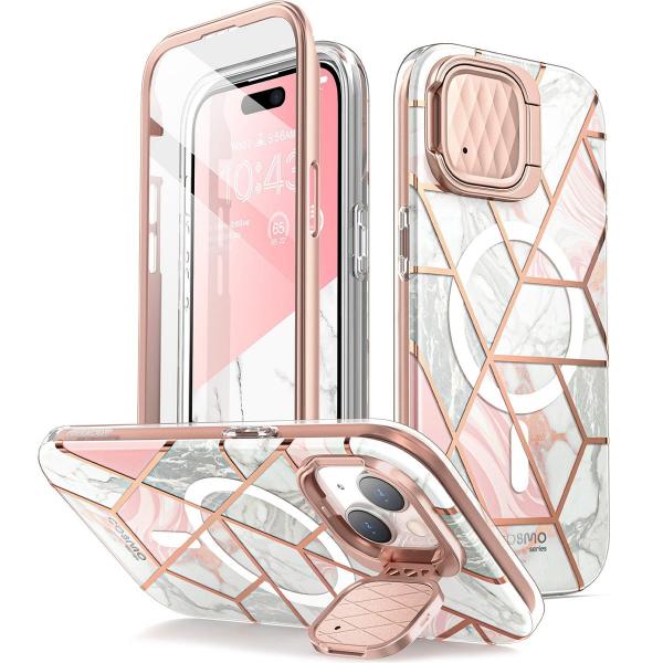 Etui pancerne Supcase i-Blason Cosmo Mag MagSafe SP Stand do iPhone 15 / 14 / 13, marmurowo-różowe