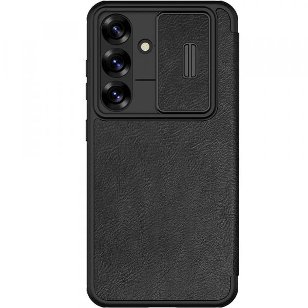 Etui z klapką i ochroną aparatu Nillkin Qin Pro do Galaxy S25, czarne