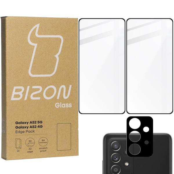 2x Szkło + szybka na aparat Bizon Edge Pack, Galaxy A52s 5G, A52 4G/5G, czarne