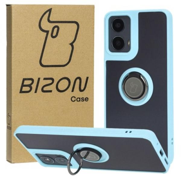 Etui z uchwytem na palec Bizon Case Hybrid Ring do Motorola Moto G04 / G24 / G24 Power, przydymione z jasnoniebieską ramką