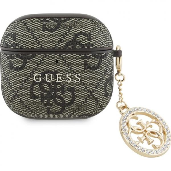 Etui Guess 4G Strass Charm Case AirPods 4, brązowe