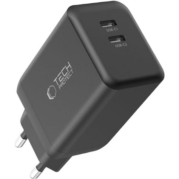 Ładowarka sieciowa Tech-Protect NC 45W GAN, 2x USB-C, PD, PPS, czarna