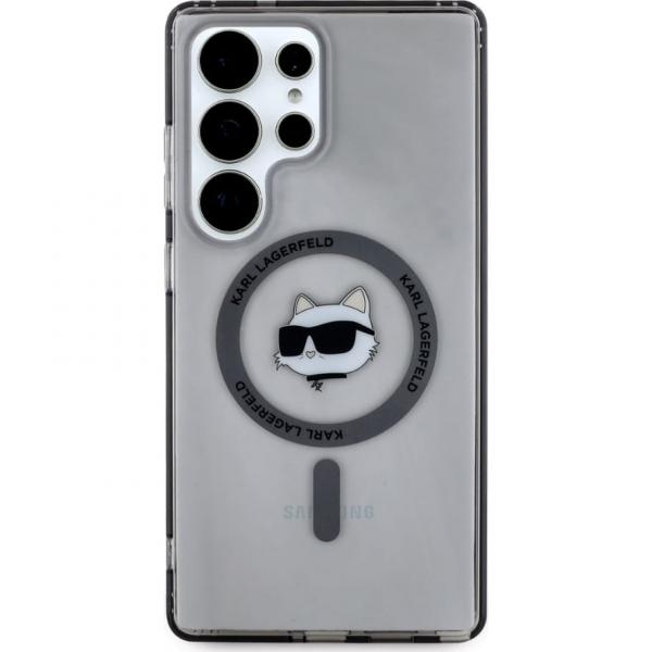 Etui Karl Lagerfeld Button Choupette Head do Galaxy S25 Ultra, do MagSafe, półprzezroczysto-szare