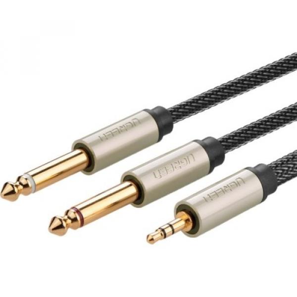 Kabel Ugreen audio mini jack 3,5 mm - 2x jack 6,35 mm, 1m, szary