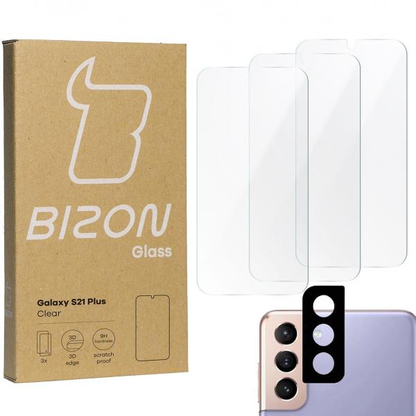 3x Szkło hartowane + szybka na aparat Bizon Glass Clear Pack, Galaxy S21 Plus 5G
