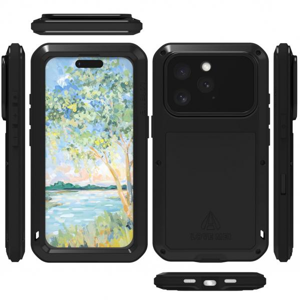 OUTLET: Etui pancerne + szkło LOVE MEI Powerful do iPhone 16 Pro, czarne