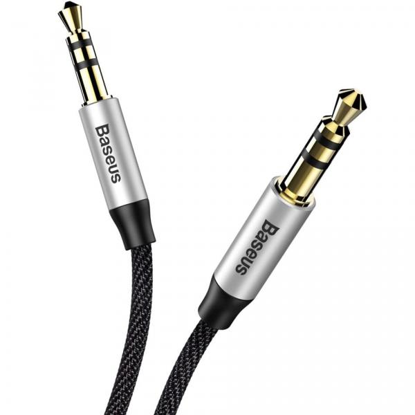 Kabel audio Baseus Yiven M30, AUX 3.5mm Mini Jack (2x męski) 1m, srebrno-czarny