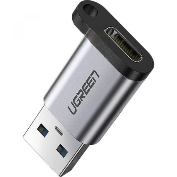 Adapter, przejściówka z USB-C (żeński) na USB-A (męski), Ugreen US276, szary