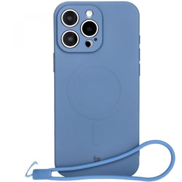 Silikonowe etui z pierścieniem magnetycznym Bizon Case Silicone Magnetic do iPhone 16 Pro Max, granatowe