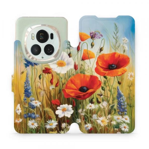 Etui z klapką do Honor Magic6 Pro, Mobiwear Book, łąkowe kwiaty
