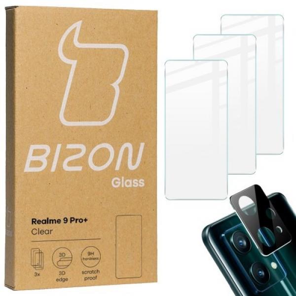 Szkło hartowane Bizon Glass Clear - 3 szt. + obiektyw, Realme 9 4G / Realme 9 Pro+