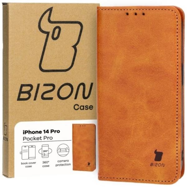 Etui z klapką Bizon Case Pocket Pro do iPhone 14 Pro, brązowe