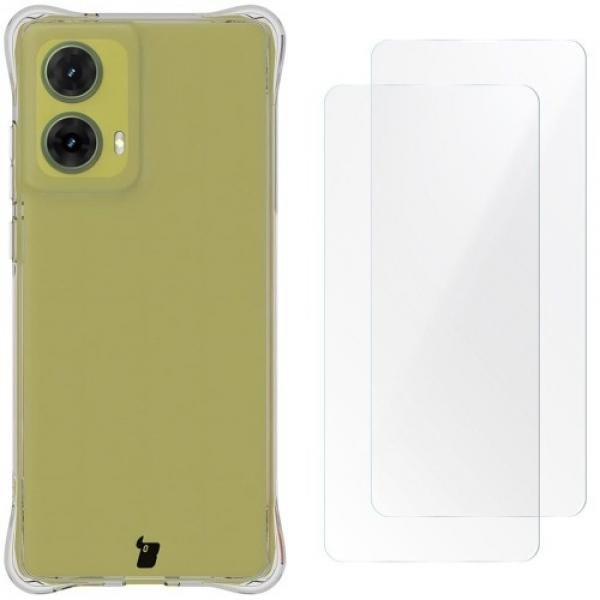 Elastyczne etui + 2x folia na ekran Bizon Case Clear Pack do Motorola Moto G85 5G, przezroczyste