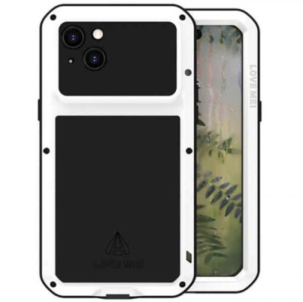 Etui pancerne + szkło LOVE MEI Powerful do iPhone 15 Plus, białe