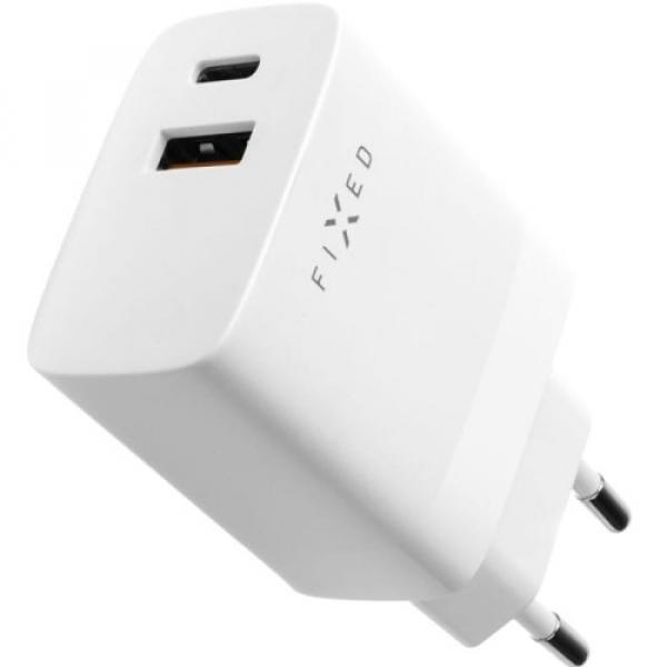 Ładowarka sieciowa Fixed Travel Charger USB-C / USB-A 20W, biała