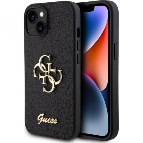 Etui Guess HardCase Glitter Script Big 4G do iPhone 15, czarne