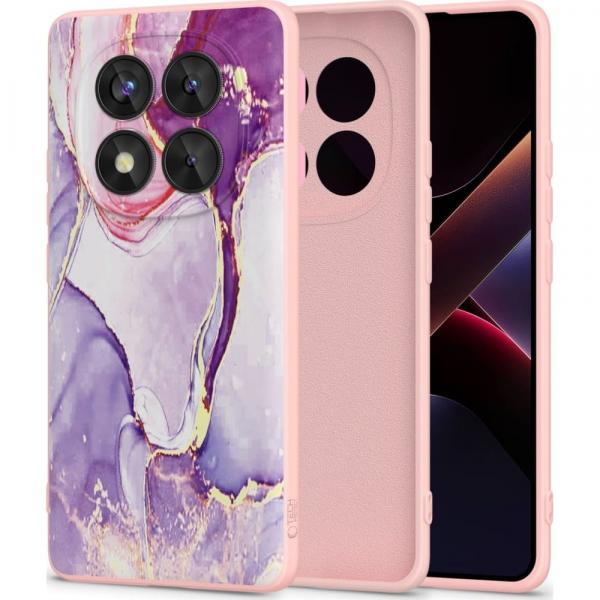 Etui silikonowe Tech-Protect Icon do Redmi Note 14 Pro 5G / POCO X7, różowe z marmurowym wzorem