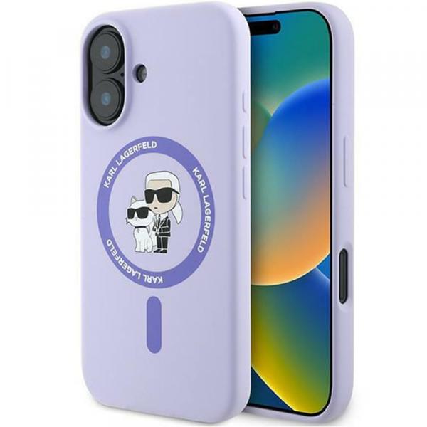 Etui Karl Lagerfeld Hardcase Silicone Karl and Choupette Ring MagSafe do iPhone 16, fioletowe