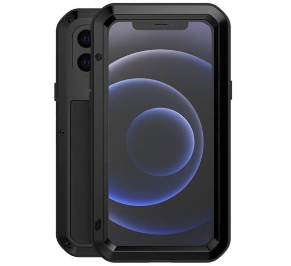 OUTLET: Etui pancerne + szkło LOVE MEI iPhone 12, czarne
