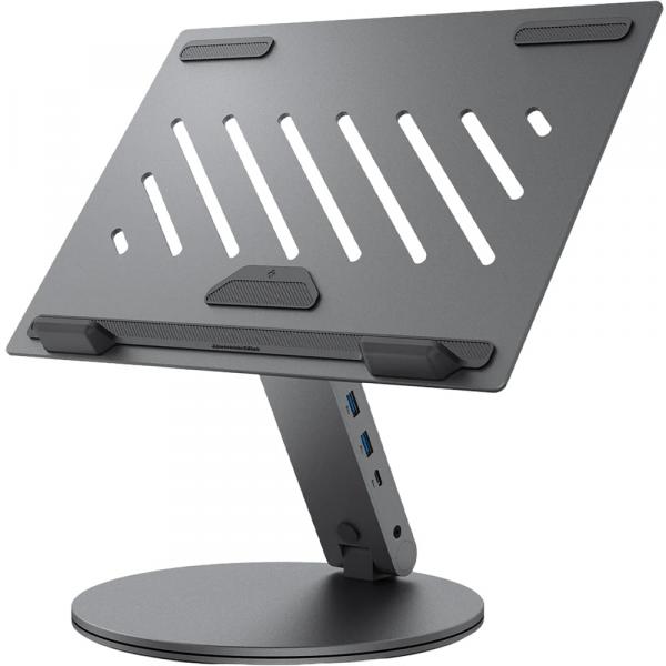 Uchwyt, podstawka pod laptop / tablet z stacją, hubem, Spigen Laptop Stand Hub LD204H, USB-C, PD 100W, 2x USB-A 3.1, HDMI 4k 60Hz, srebrny