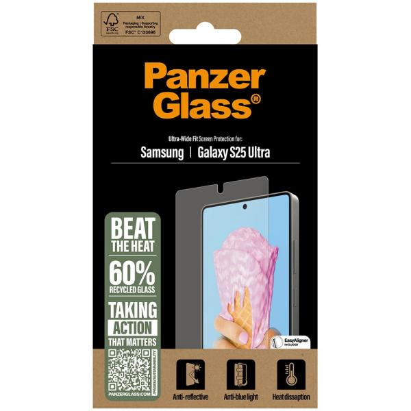 Szkło hartowane z filtrem niebieskiego światła, termoprzewodzące PanzerGlass All-In-One Ultra-Wide-Fit do Galaxy S25 Ultra, przezroczyste
