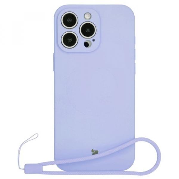 Silikonowe etui z pierścieniem magnetycznym Bizon Case Silicone Magnetic do iPhone 16 Pro, jasnofioletowe