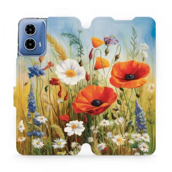 Etui z klapką do Motorola Moto G34 5G, Mobiwear Book, łąkowe kwiaty