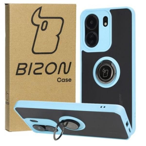 Etui z uchwytem na palec Bizon Case Hybrid Ring do Xiaomi Redmi 13C / Xiaomi Pocophone C65, przydymione z jasnoniebieską ramką