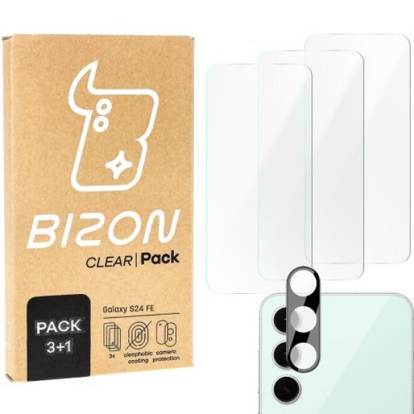 3x Szkło hartowane + szybka na aparat Bizon Clear 2 Pack do Galaxy S24 FE