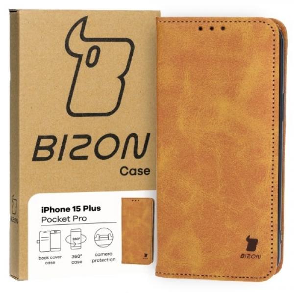 Etui z klapką Bizon Case Pocket Pro do iPhone 15 Plus, brązowe